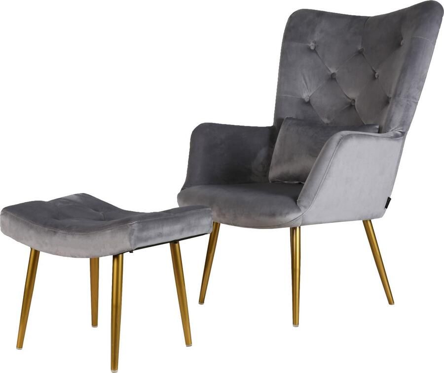 Home affaire Oorfauteuil LITZ in droomachtig fluweel relaxstoel met poef - Foto 2