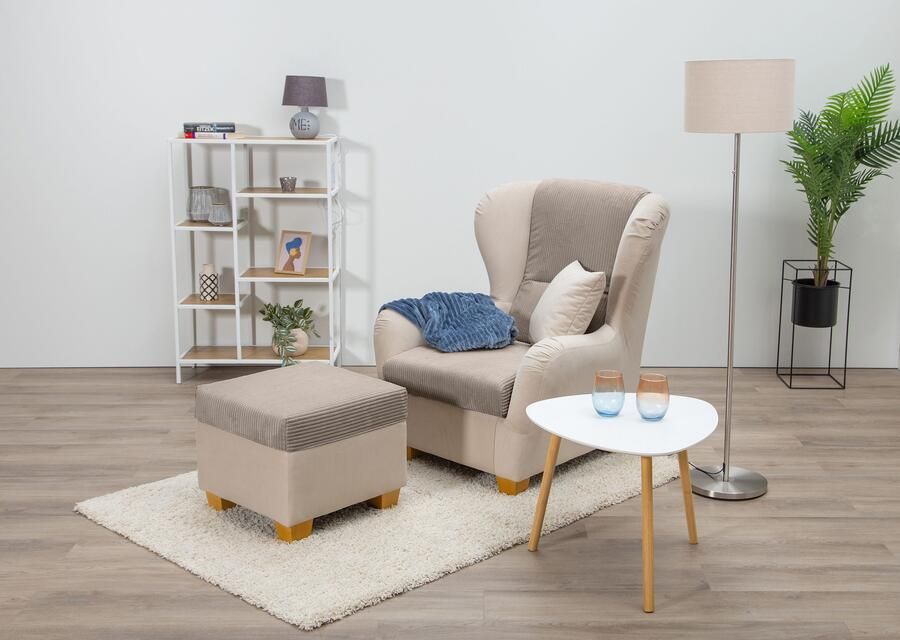 Home affaire Oorfauteuil Oliver Oorstoel met poef sierkussens klassieke vorm (2 stuks) - Foto 7