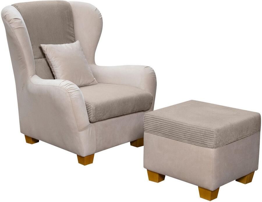 Home affaire Oorfauteuil Oliver Oorstoel met poef sierkussens klassieke vorm (2 stuks) - Foto 2