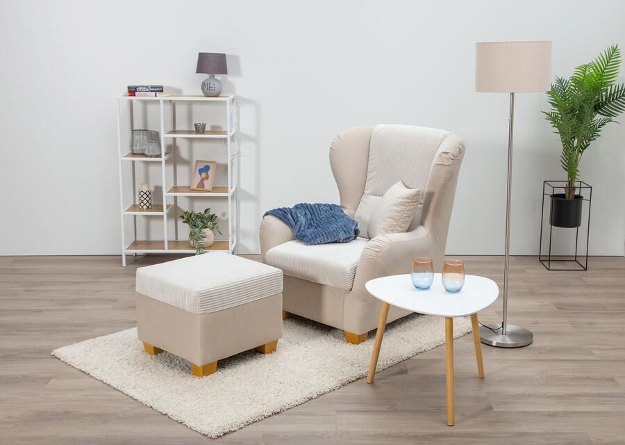 Home affaire Oorfauteuil Oliver Oorstoel met poef sierkussens klassieke vorm (2 stuks) - Foto 7