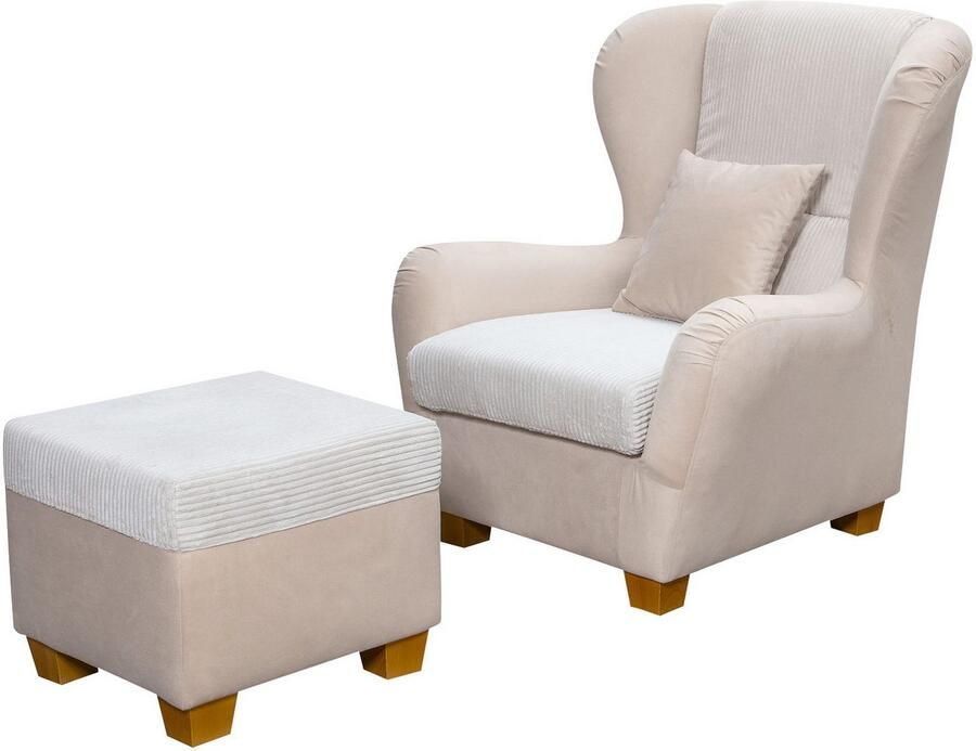 Home affaire Oorfauteuil Oliver Oorstoel met poef sierkussens klassieke vorm (2 stuks) - Foto 2
