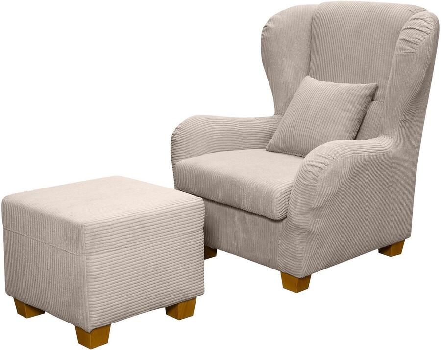 Home affaire Oorfauteuil Oliver Oorstoel met poef sierkussens klassieke vorm (2 stuks) - Foto 2
