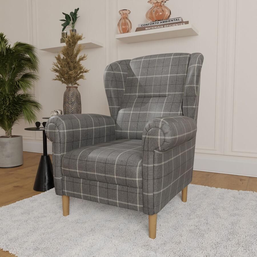 Home affaire Oorfauteuil OSTIANO BxDxH: 80x82x98 cm fauteuil Uniek stuk dikke gebogen armleuningen effen en geruit - Foto 3