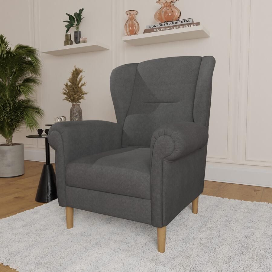 Home affaire Oorfauteuil OSTIANO BxDxH: 80x82x98 cm fauteuil Uniek stuk dikke gebogen armleuningen effen en geruit - Foto 3