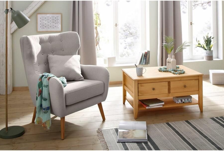 Home affaire Oorfauteuil Yamuna met beklede zitting frame en poten van massief hout zithoogte 47 cm - Foto 9