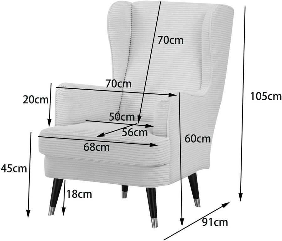 Home affaire Oorfauteuil ZILLER TV-stoel vrij in de ruimte te plaatsen in cord en fluweel - Foto 2