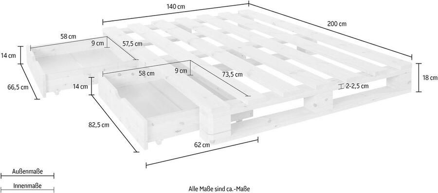 Home affaire Palletbed ALASCO BESTSELLER! Met lade gecertificeerd massief hout uit te breiden tot tweepersoons- of familiebed - Foto 8