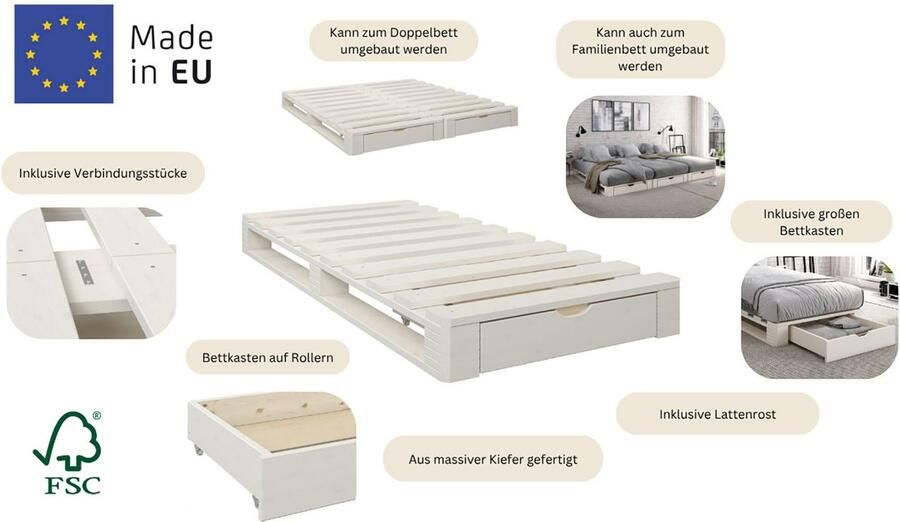 Home affaire Palletbed ALASCO BESTSELLER! Met lade gecertificeerd massief hout uit te breiden tot tweepersoons- of familiebed - Foto 11