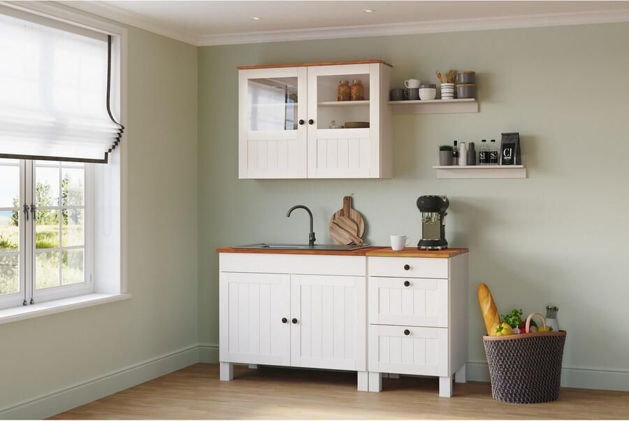 Home affaire Pantry keuken Alby2 Breedte 150 cm massief grenen zonder elektrische apparaten