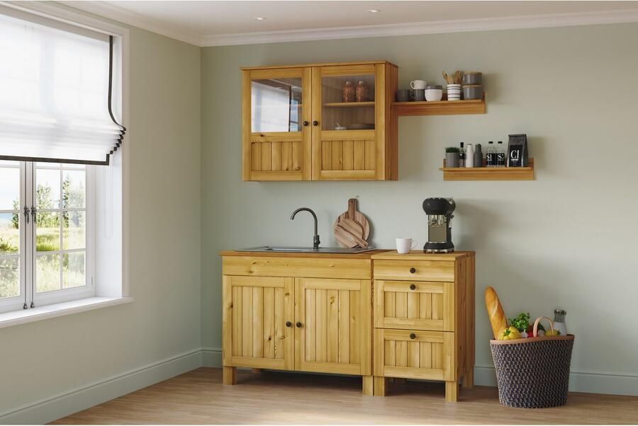 Home affaire Pantry keuken Alby2 Breedte 150 cm massief grenen zonder elektrische apparaten