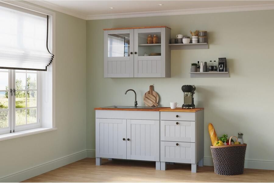 Home affaire Pantry keuken Alby2 Breedte 150 cm massief grenen zonder elektrische apparaten