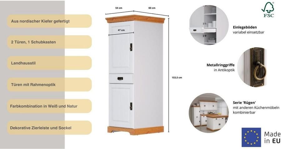 Home affaire Provisiekast Rügen Breedte 47 cm massief grenen 2 deuren 1 lade - Foto 8