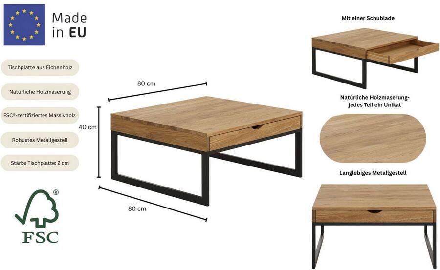 Home affaire Salontafel BETULA gecertificeerd massief hout (eiken) in 3 verschillende kleurvarianten - Foto 7