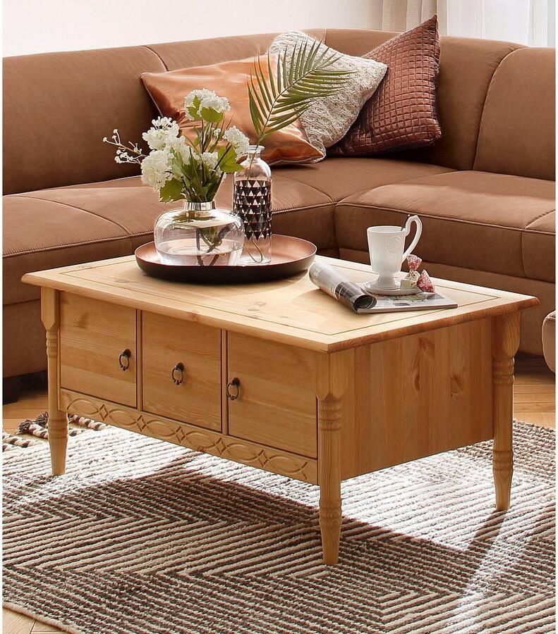 Home affaire Salontafel Indra van massief dennenhout fsc met opbergruimte discreet ornament