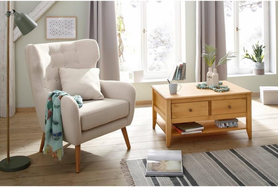 Home affaire Salontafel Leonis Breedte 89 cm met lades en opbergplank massief grenen FSC - Foto 11