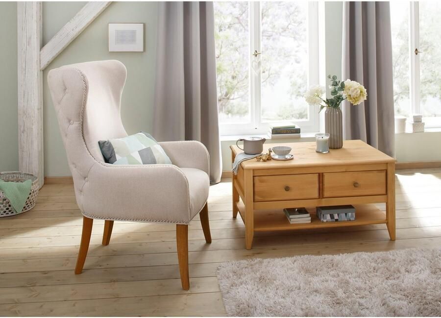 Home affaire Salontafel Leonis Breedte 89 cm met lades en opbergplank massief grenen FSC - Foto 8