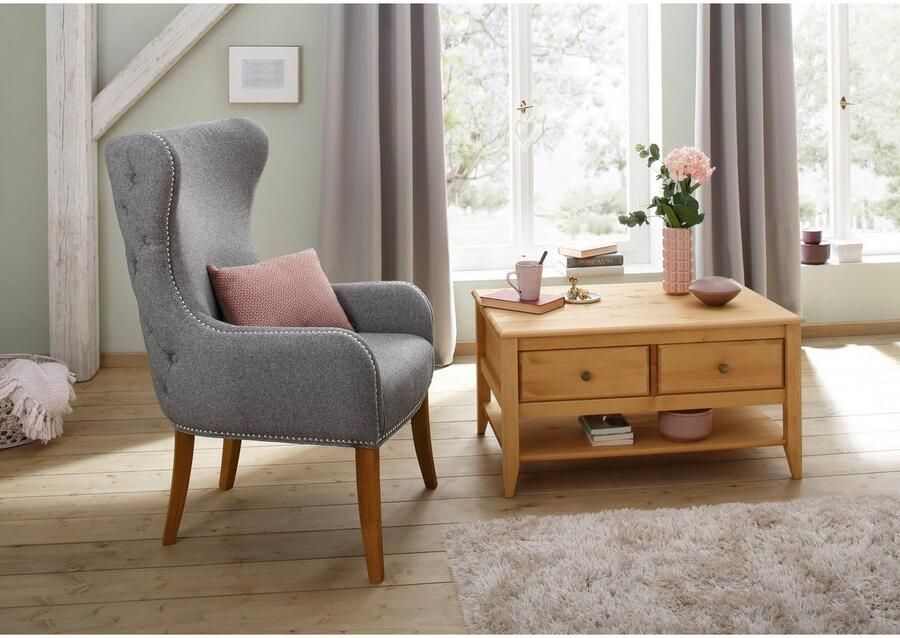 Home affaire Salontafel Leonis Breedte 89 cm met lades en opbergplank massief grenen FSC - Foto 9