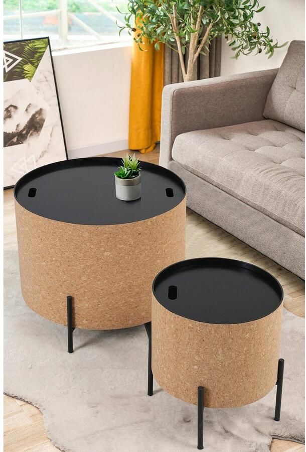 Artistiq Living Salontafel Haywood Kurk Set van 2 stuks Hout Rond - Foto 16