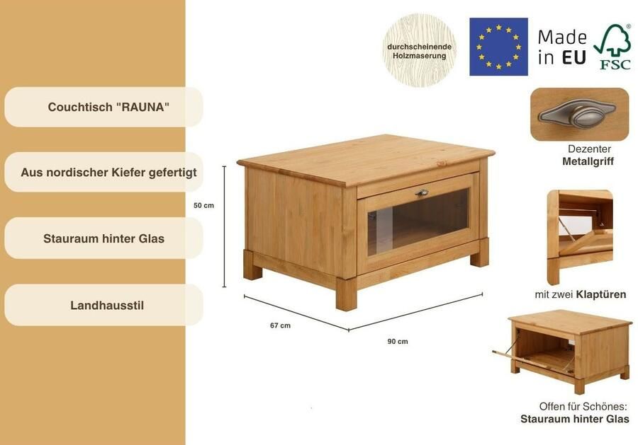 Home affaire Salontafel Rauna Breedte 90 cm.