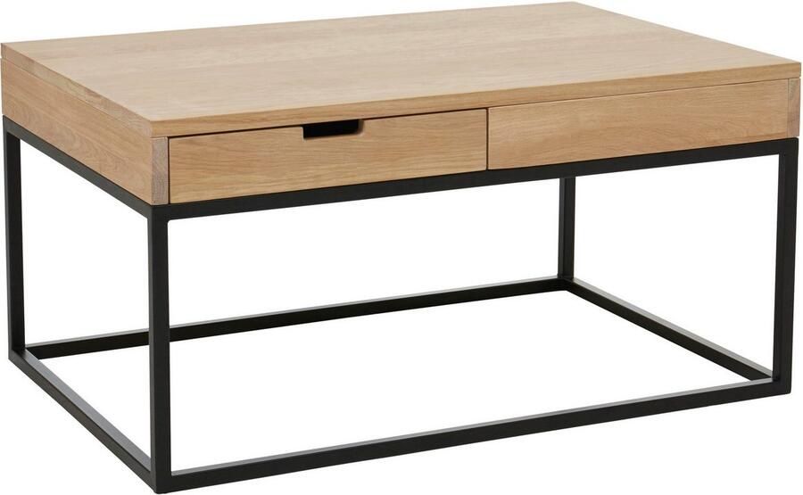 Home affaire Salontafel Rava van eikenhout fsc gecertificeerd met 2 laden metalen frame - Foto 7