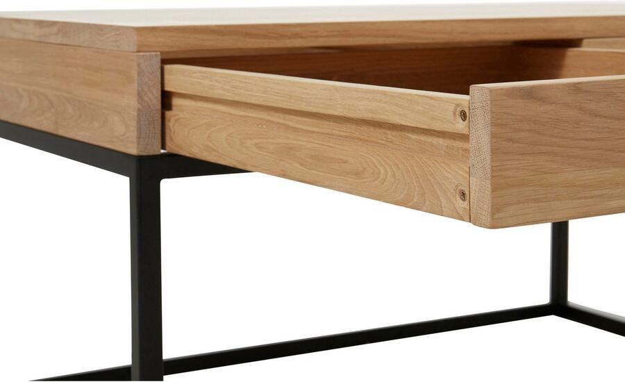 Home affaire Salontafel Rava van eikenhout fsc gecertificeerd met 2 laden metalen frame - Foto 8