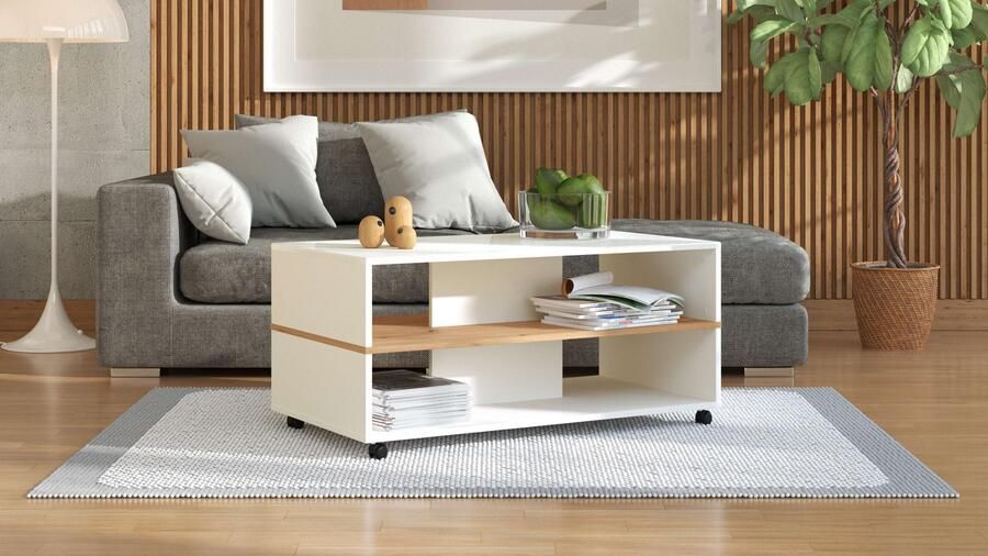 Home affaire Salontafel Savio salontafel 101 cm in trendy kleuren modern met plank rechthoekig artisan eik ideaal voor kleine ruimtes - Foto 4