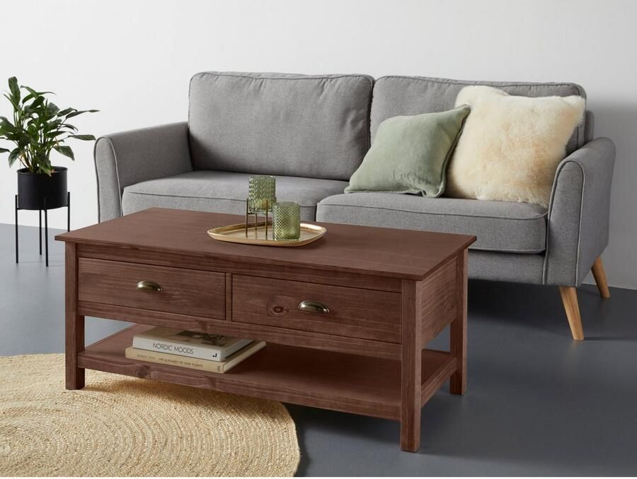 Home affaire Salontafel Schröder met 2 laden en 1 plank van massief grenenhout - Foto 4