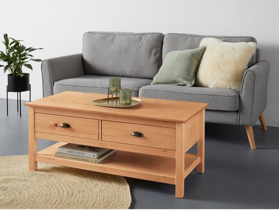 Home affaire Salontafel Schröder met 2 laden en 1 plank van massief grenenhout - Foto 4