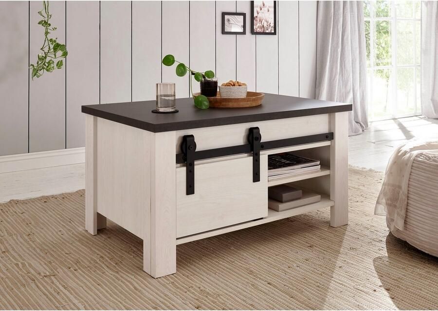 Home affaire Salontafel Sherwood moderne houtdecor met schuurdeurbeslag van metaal breedte 93 cm - Foto 3