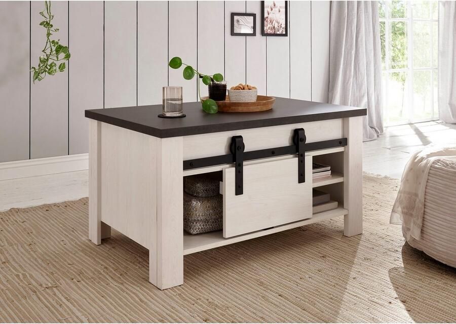 Home affaire Salontafel Sherwood moderne houtdecor met schuurdeurbeslag van metaal breedte 93 cm - Foto 4