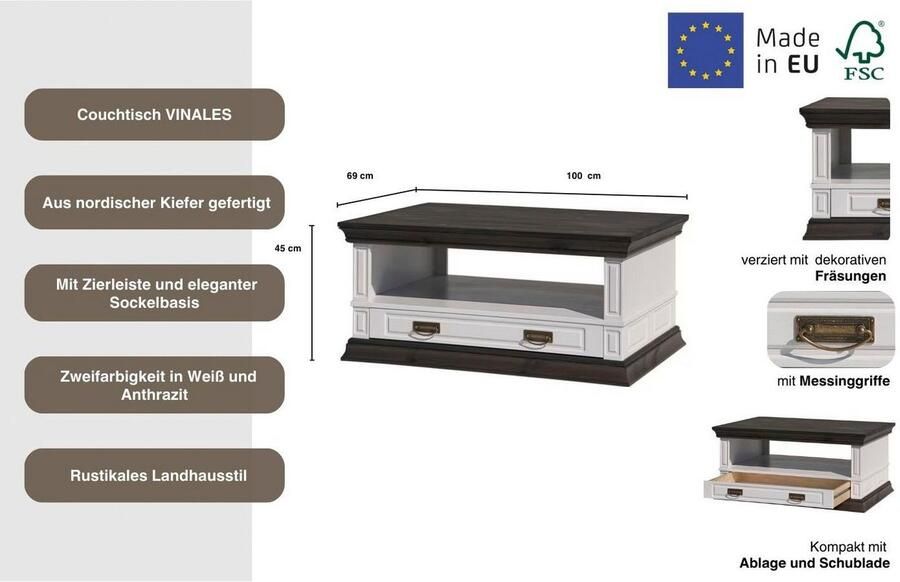 Home affaire Salontafel Vinales Breedte 100 cm met 1 lade - Foto 2