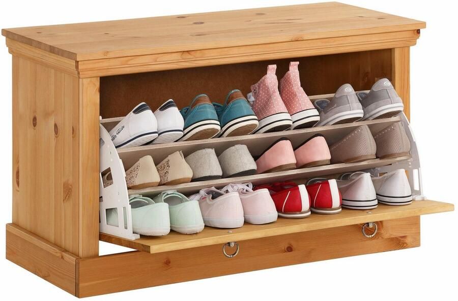 Home affaire Schoenenbank Basilico Breedte 90 cm zithoogte 52 cm cassette-look van massief hout FSC - Foto 4