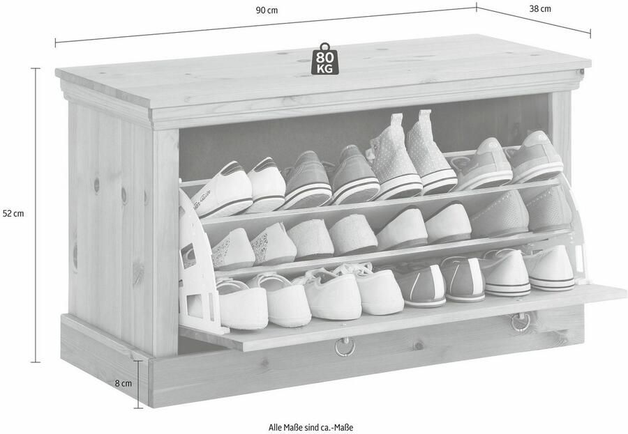Home affaire Schoenenbank Basilico Breedte 90 cm zithoogte 52 cm cassette-look van massief hout FSC - Foto 2