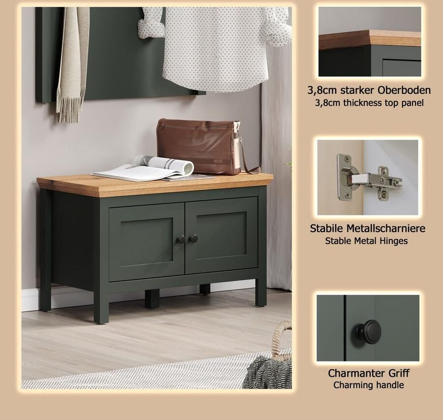 Home affaire Schoenenbank Vienna Zitbank in landhuisstijl met 2 vakken (B D H) 77 48 39 cm (1 stuk)