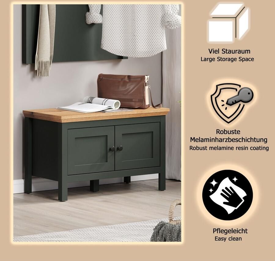 Home affaire Schoenenbank Vienna Zitbank in landhuisstijl met 2 vakken (B D H) 77 48 39 cm (1 stuk) - Foto 2