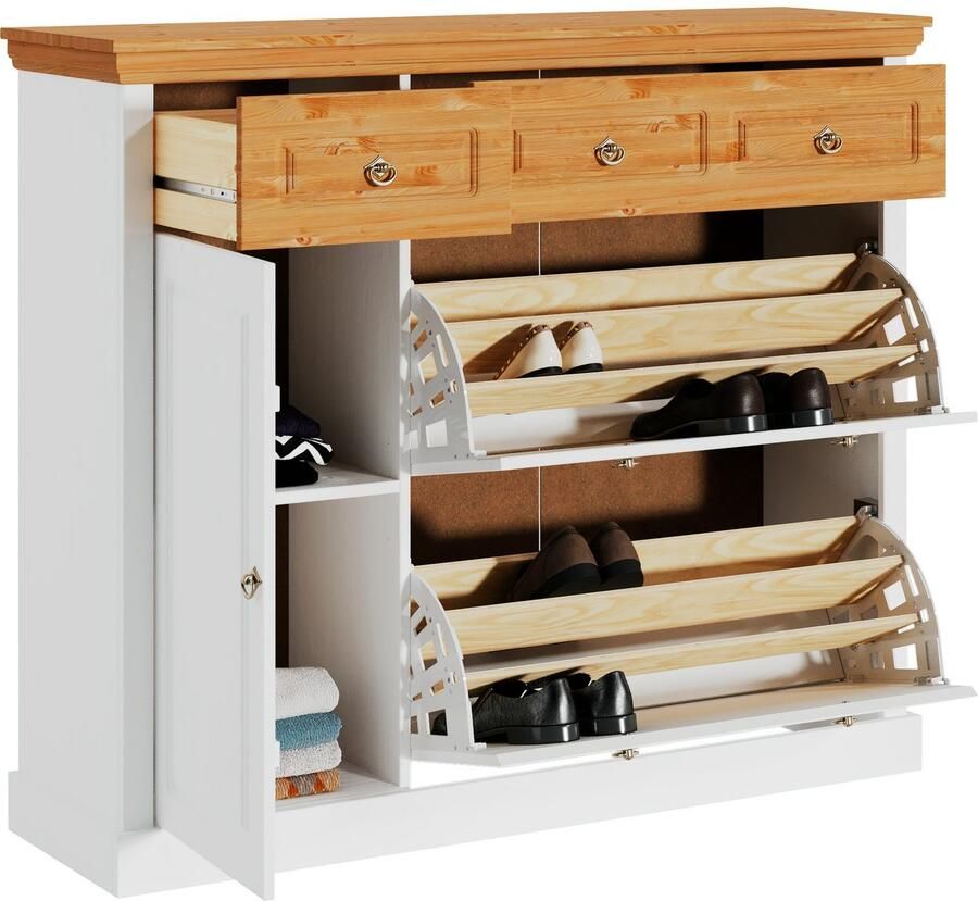 Home affaire Schoenenkast Basilico Schoenenkast breedte 130 cm cassette-look van massief hout FSC - Foto 3