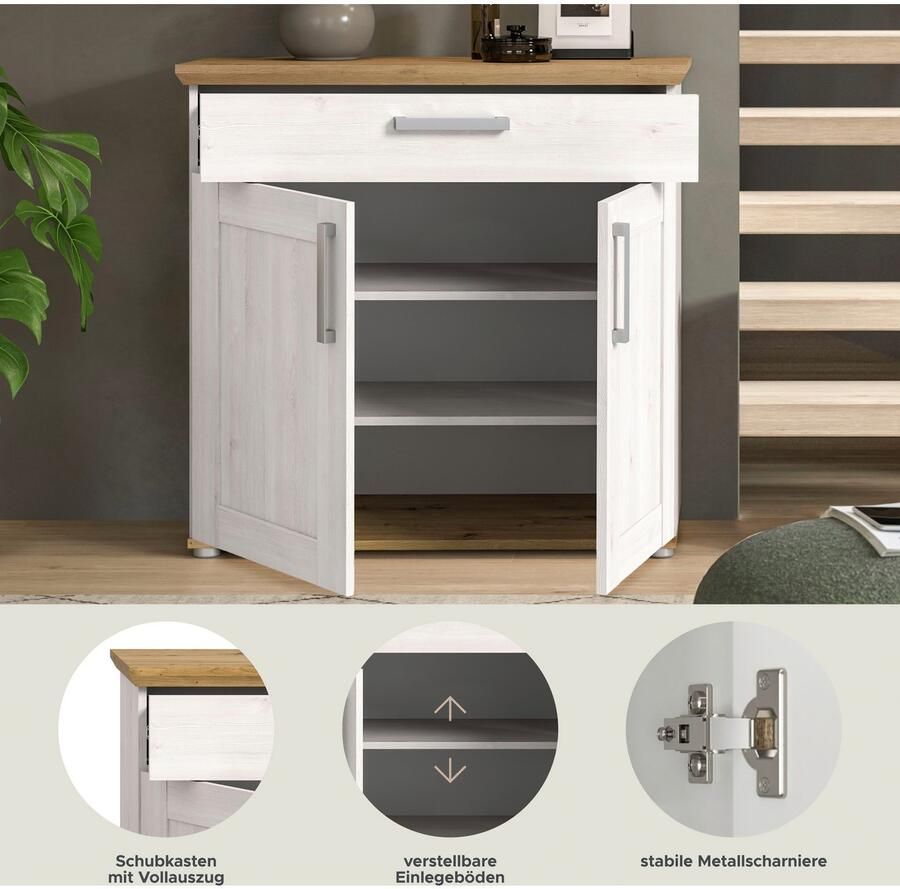 Home affaire Schoenenkast Cosenza Breedte 95 cm 2 Deuren 2 Planken 1 Lade 2-kleurig - Foto 4