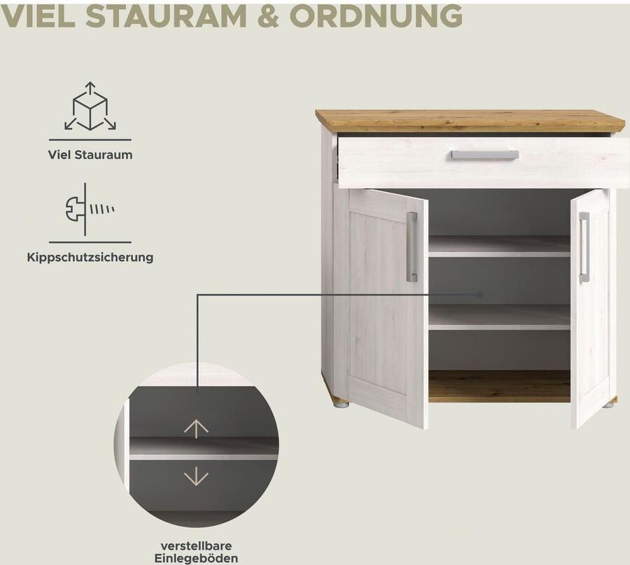 Home affaire Schoenenkast Cosenza Breedte 95 cm 2 Deuren 2 Planken 1 Lade 2-kleurig - Foto 8