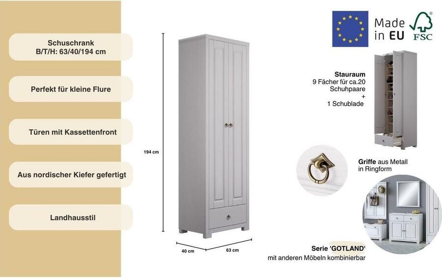 Home affaire Schoenenkast Gotland van massief grenen fsc -gecertificeerd hoogte 193 cm - Foto 2