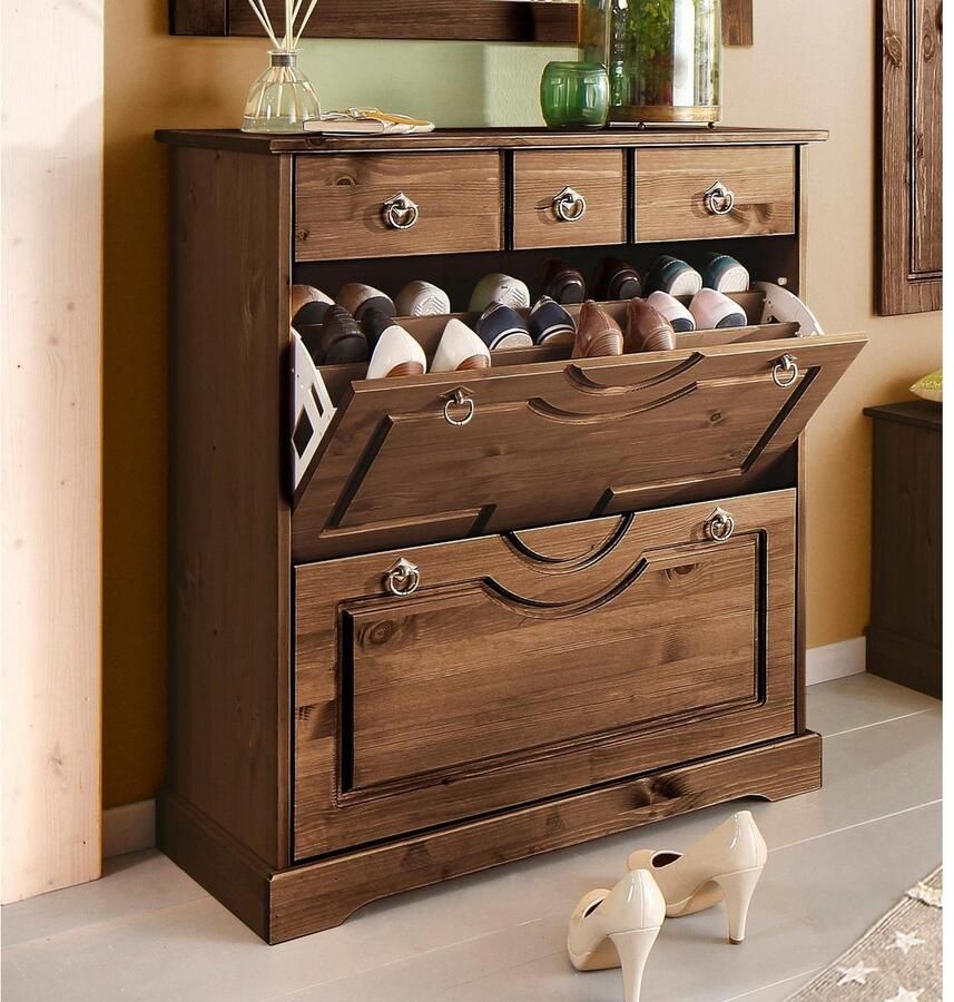 Home affaire Schoenenkast Klera van massief grenen fsc breedte 81 cm drievoudige schoenenhouder