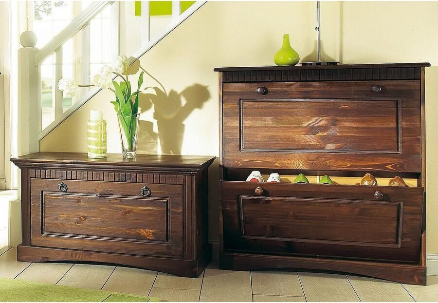 Home affaire Schoenenkist Rustiek van massief grenen zithoogte 49 cm met cassette-look - Foto 7