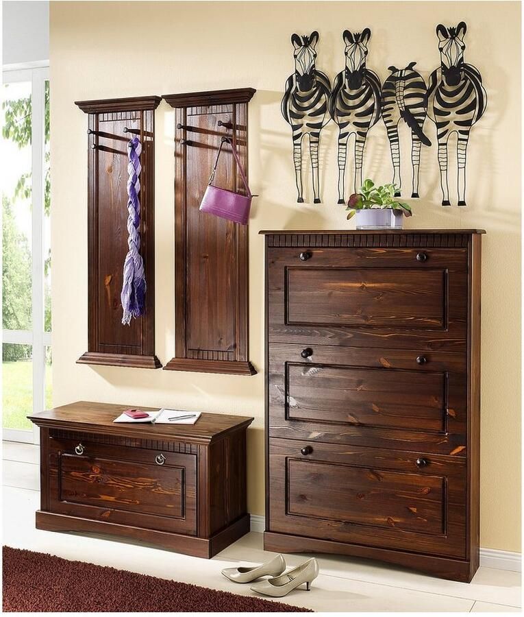 Home affaire Schoenenkist Rustiek van massief grenen zithoogte 49 cm in paneel-look - Foto 2