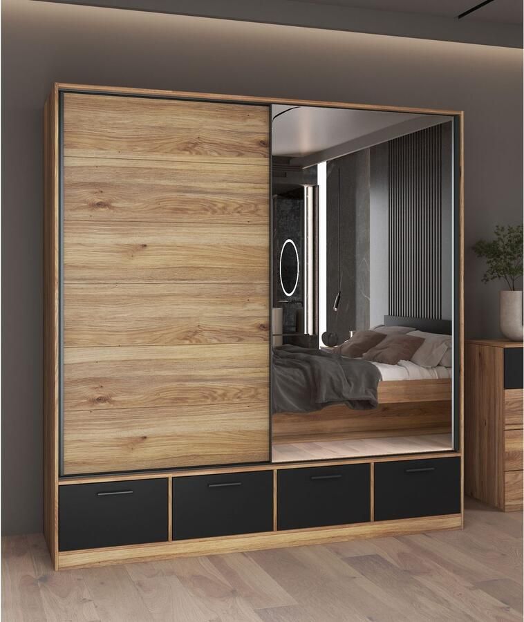 Home affaire Schuifdeurkast Faweza Breedte 200 cm Kledingkast incl. volledige binnenuitrusting - Foto 4