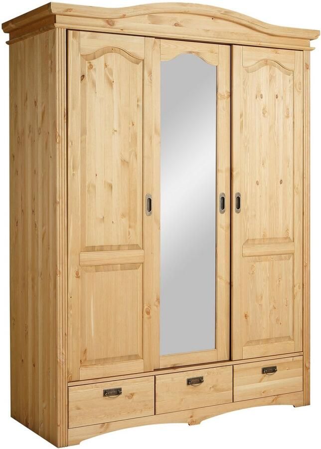 Home affaire Schuifdeurkast Konrad landelijke stijl rustiek met lades + spiegel kassettes massief dennenhout fsc -gecertificeerd messing handgrepen verschillende varianten - Foto 9