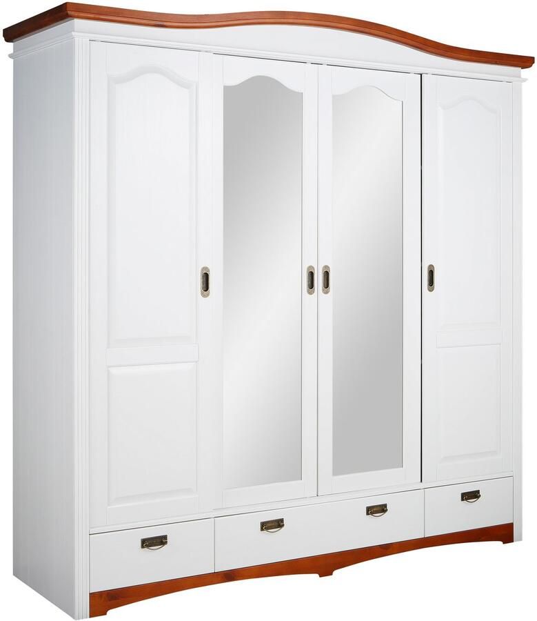 Home affaire Schuifdeurkast Konrad landelijke stijl rustiek met lades + spiegel kassettes massief dennenhout fsc -gecertificeerd messing handgrepen verschillende varianten - Foto 5