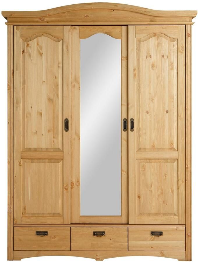 Home affaire Schuifdeurkast Konrad landelijke stijl rustiek met lades + spiegel kassettes massief dennenhout fsc -gecertificeerd messing handgrepen verschillende varianten - Foto 6