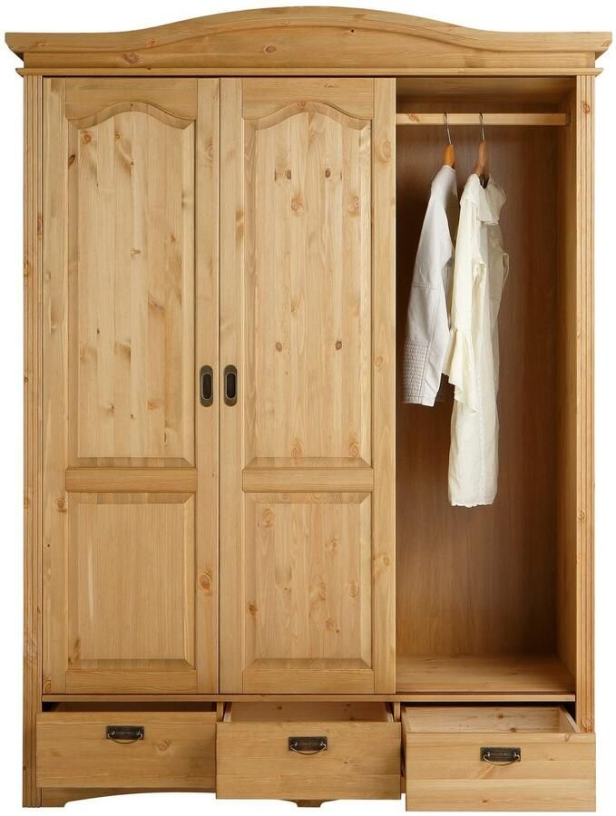 Home affaire Schuifdeurkast Konrad landelijke stijl rustiek met lades + spiegel kassettes massief dennenhout fsc -gecertificeerd messing handgrepen verschillende varianten - Foto 7