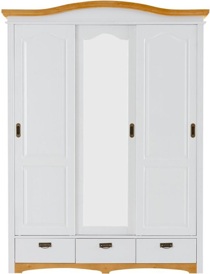 Home affaire Schuifdeurkast Konrad landelijke stijl rustiek met lades + spiegel kassettes massief dennenhout fsc -gecertificeerd messing handgrepen verschillende varianten - Foto 2