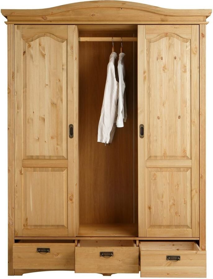 Home affaire Schuifdeurkast Konrad landelijke stijl rustiek met lades + spiegel kassettes massief dennenhout fsc -gecertificeerd messing handgrepen verschillende varianten - Foto 5