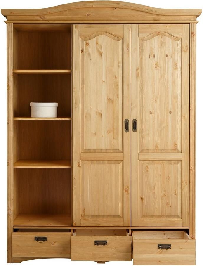 Home affaire Schuifdeurkast Konrad landelijke stijl rustiek met lades + spiegel kassettes massief dennenhout fsc -gecertificeerd messing handgrepen verschillende varianten - Foto 4